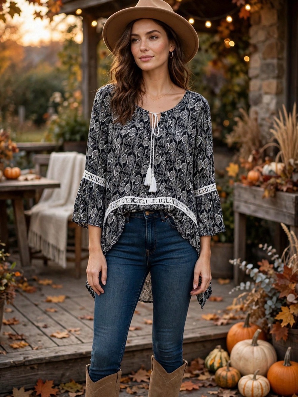 Umgee black and white boho paisley tunic M